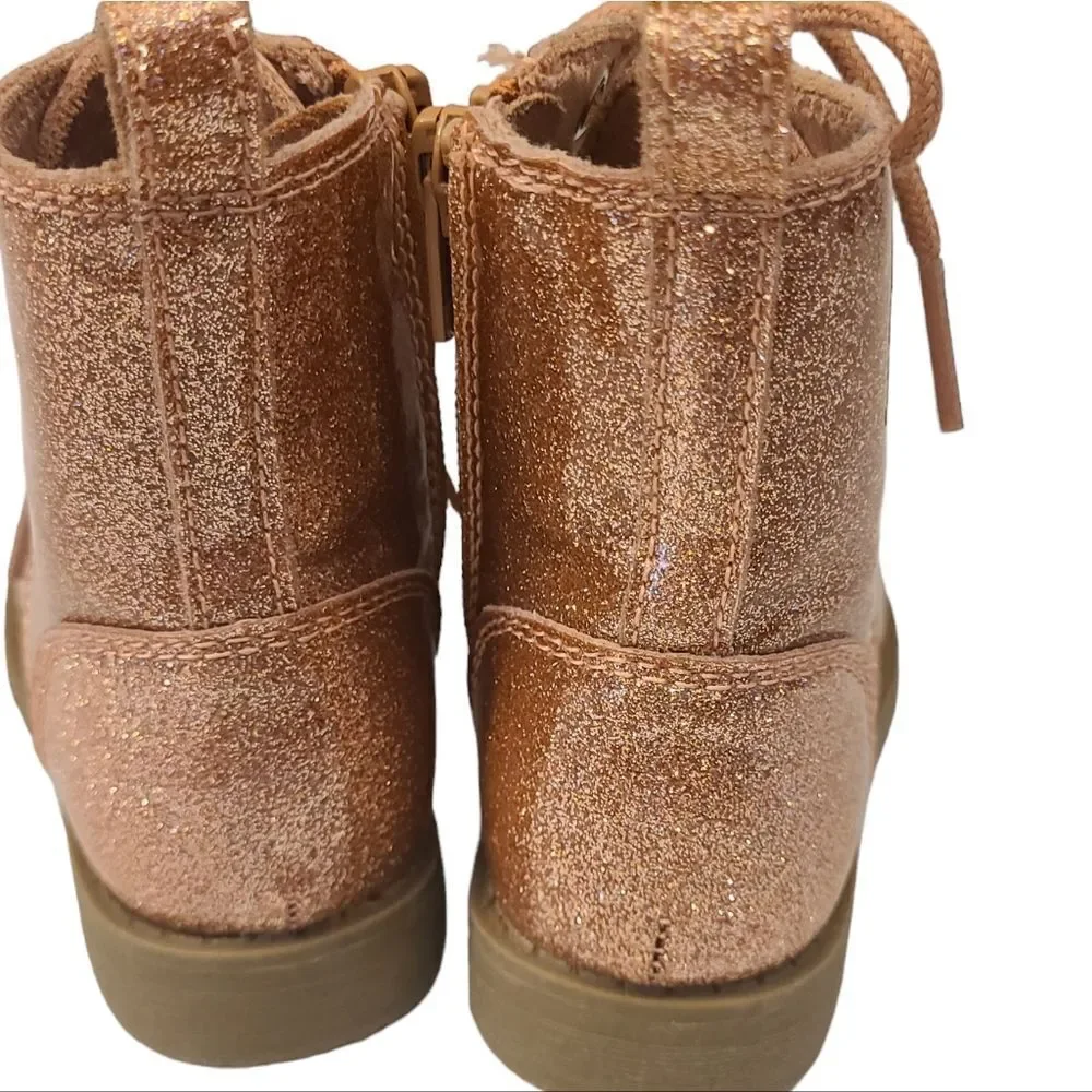 Boots For Little Girls Rose Gold Lace-Up Glittery sz 7